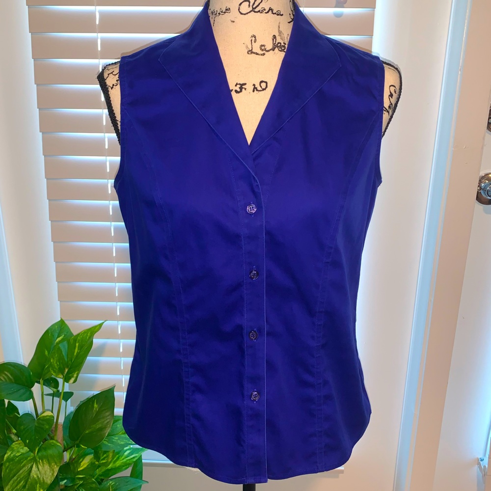 Jones New York Collection  Blue V-neck Button Down